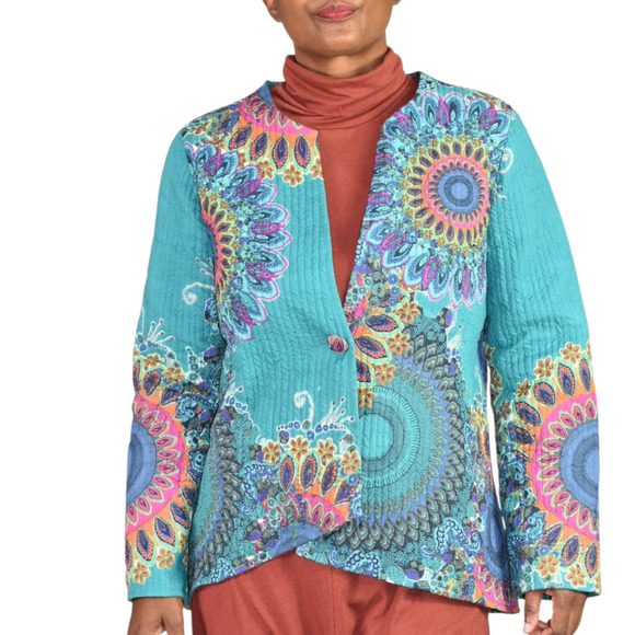 Soft Surroundings Quilted Jacket Green Paisley Cotton Mandala Print Artistic XS - Picture 16 of 16